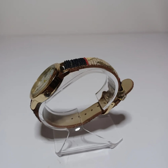 CANYON SKY Watch Southwest Inspiration Tribal Fabric Band Gold Tone MOP Dial - Picture 5 of 9